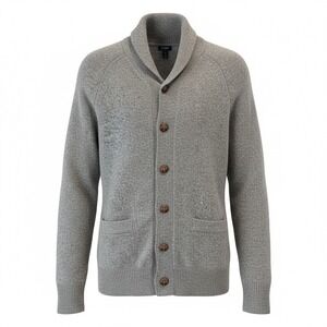 J Crew Mens Shawl Collar‎ Cardigan  Lambswool Gray Grandpacore Sz Med Button